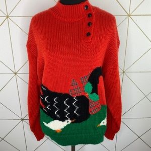 Hasting & Smith Ducks with Plaid Bow Holiday Sweater